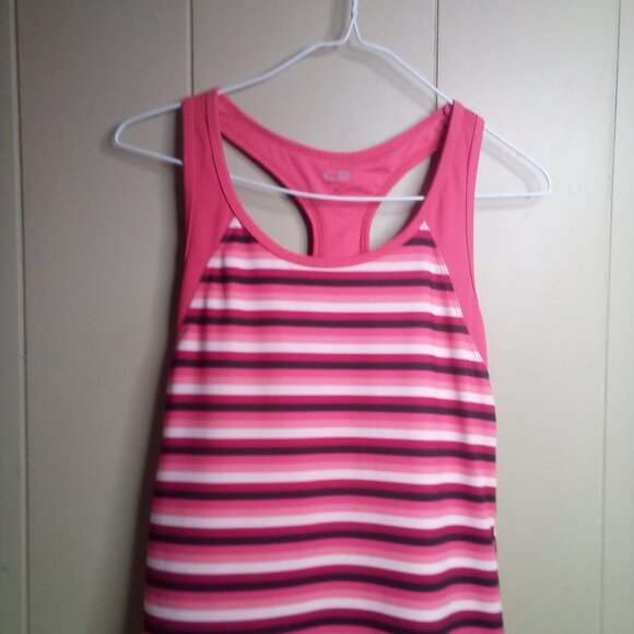 C9 Champion Tank Top M Racer Back Athletic Workout Stripe Pink Black White - Picture 9 of 11